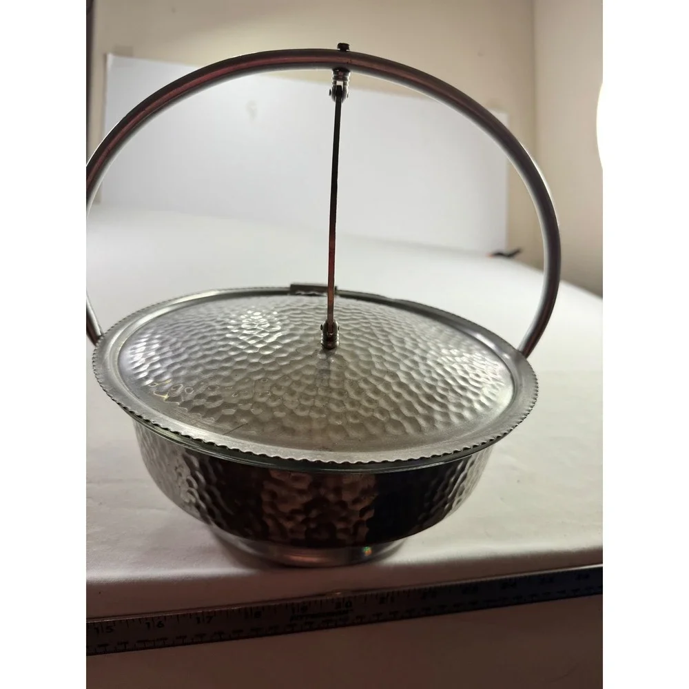 Nasco Italy Silent Butler Hammered‎ Aluminum Divided Glass Insert 8